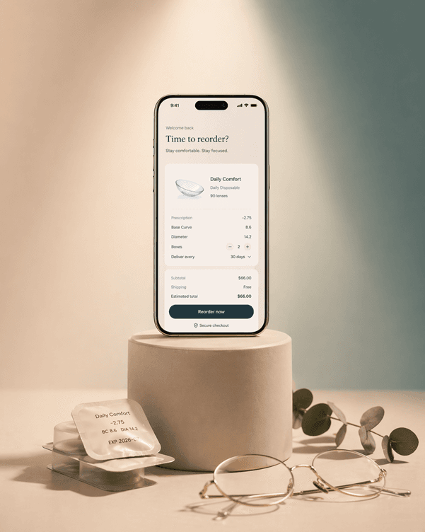 OptomIQ reorder screen on an iPhone